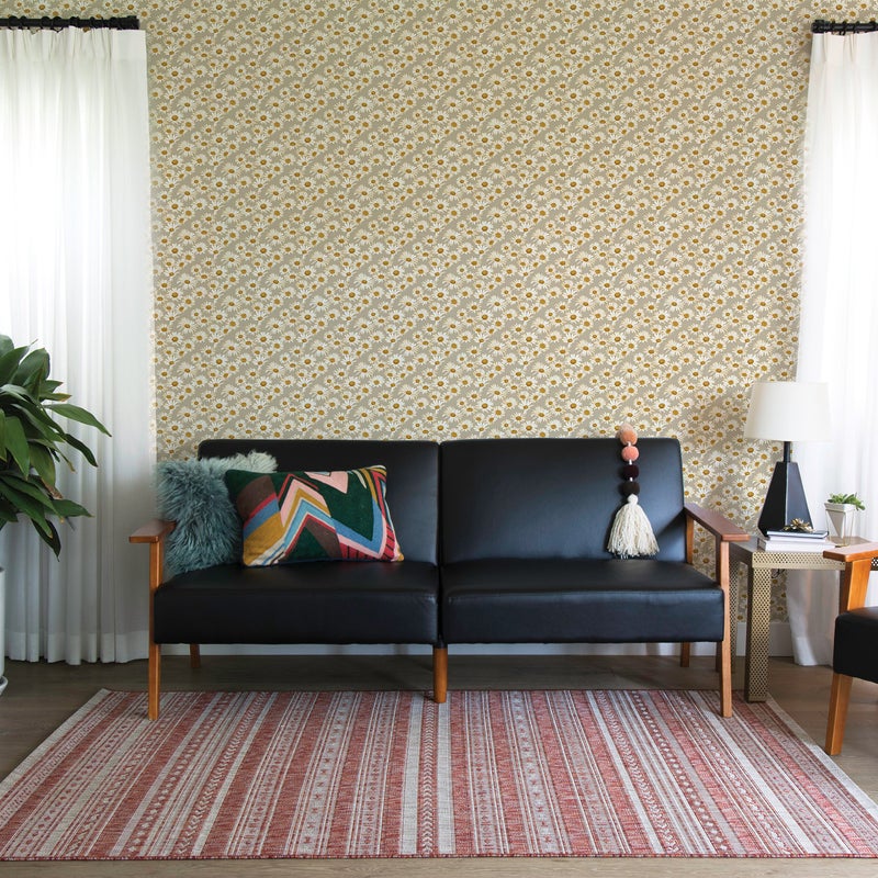 Tempaper x Novogratz Yellow and Metallic Gold Daisies Floral Removable Peel and Stick Wallpaper, 20.5 in X 16.5 ft, Made in the USA - Image 3